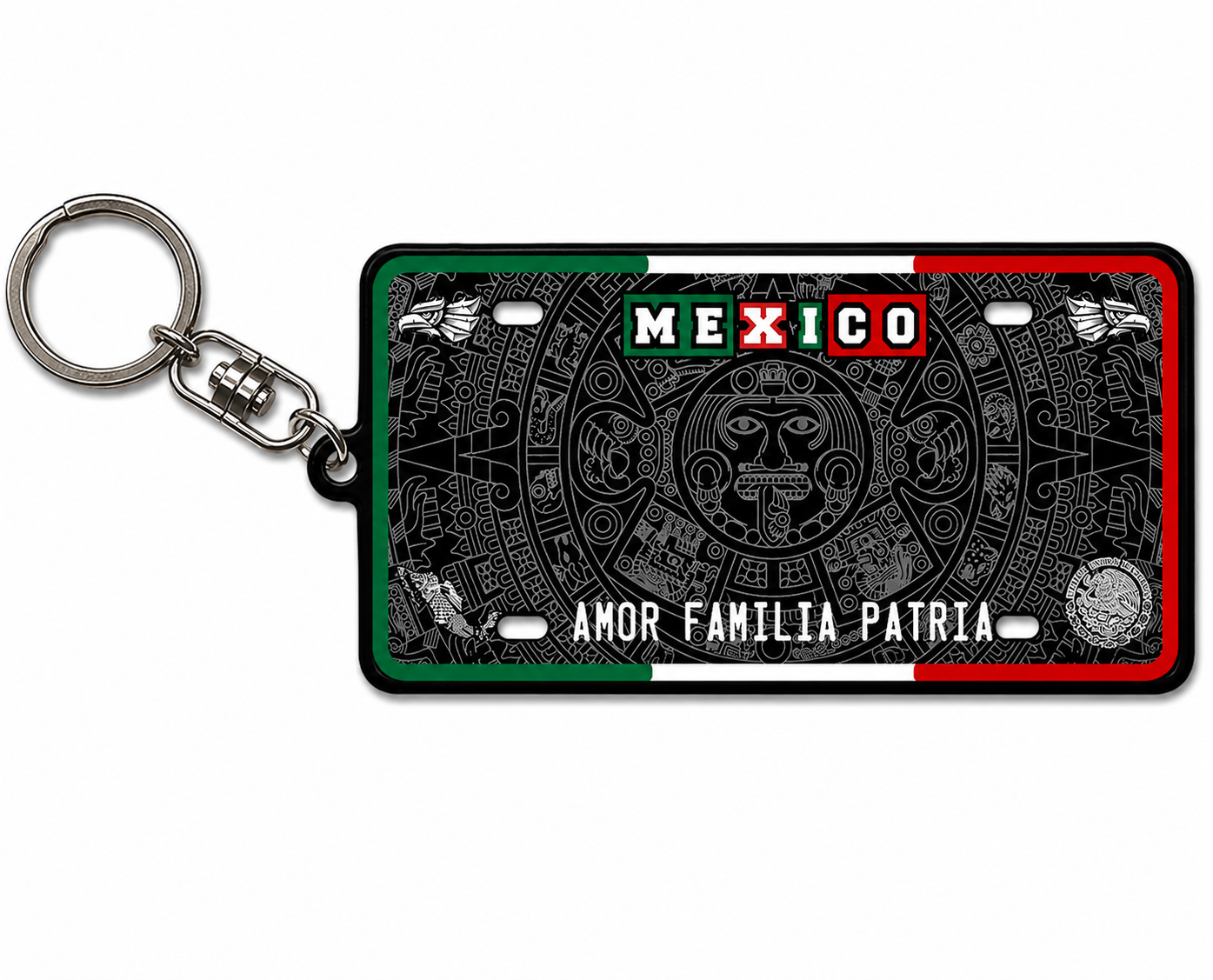Mexico Azteca Metal License Plate Keychain
